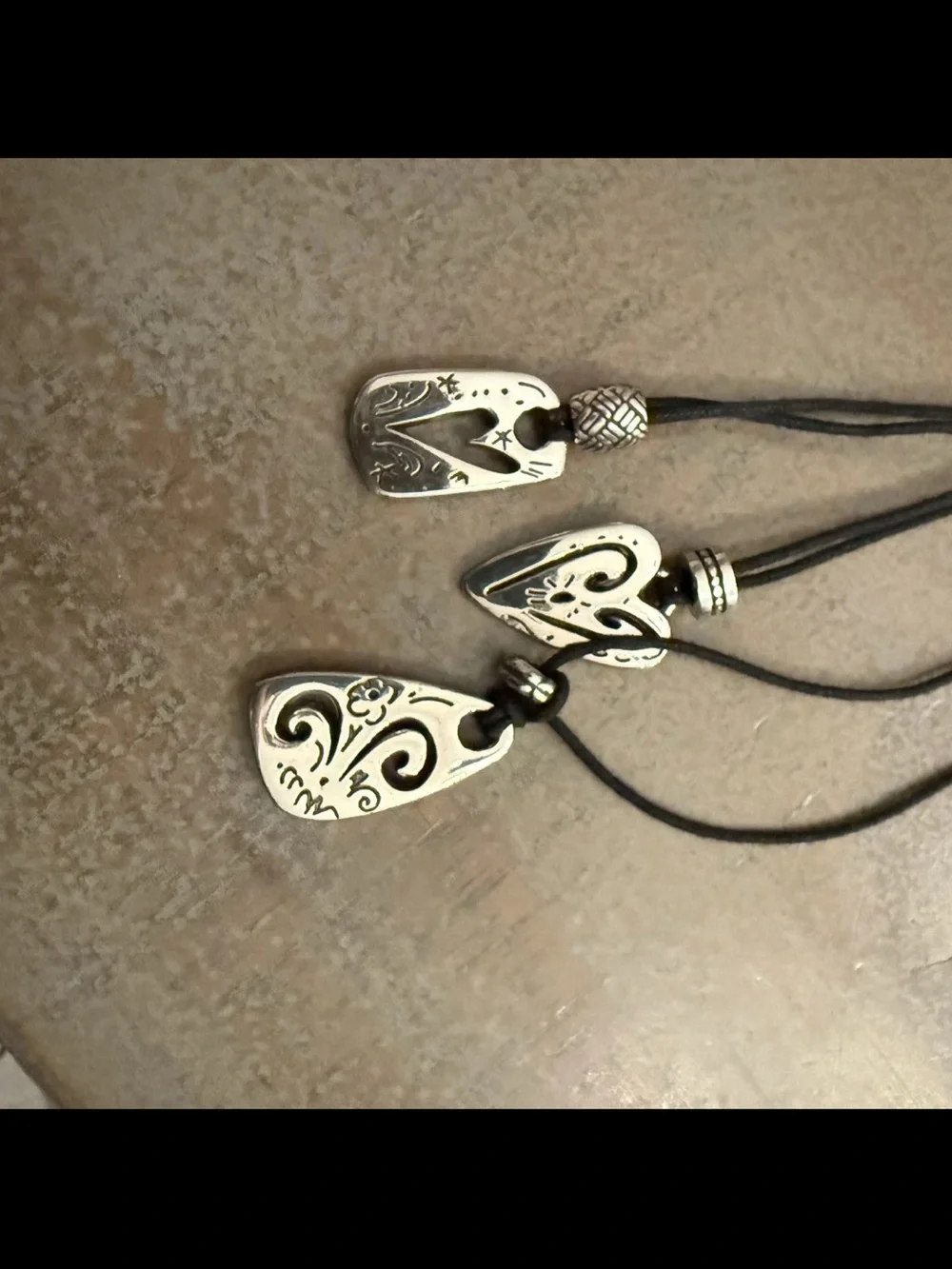 Brighton Brazilian Black multi charm triple strand leather cord necklace
